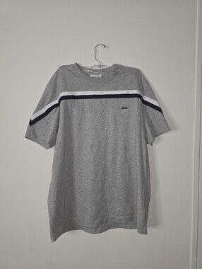 Lacoste Light Gray Tee with Navy and White Chest Stripes Sz Xl